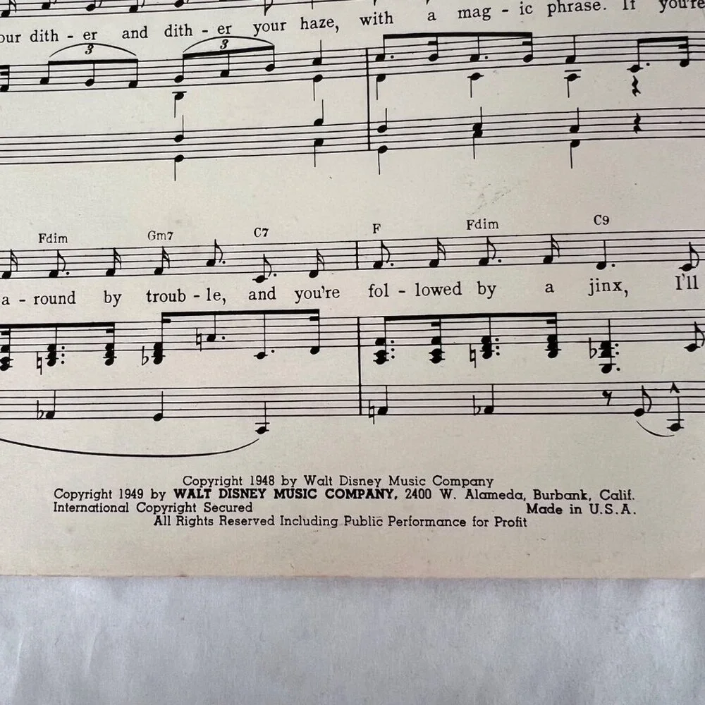 Vintage Walt Disney Sheet Music Cinderella Bibbidi-Bobbidi-Boo The Magic Song - Picture 4 of 5